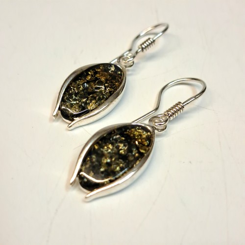  HWG-2430 Earrings, Pointed Oval Green Amber $48 at Hunter Wolff Gallery